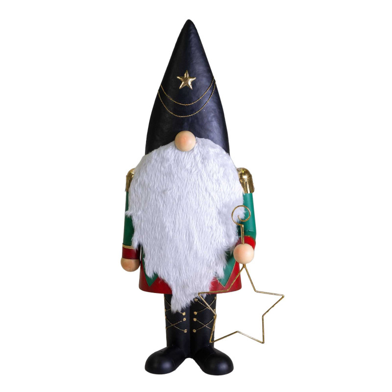 Gnomo metallo nero con stella 47,7x26,7x101,5 cm - Decorazione Natale