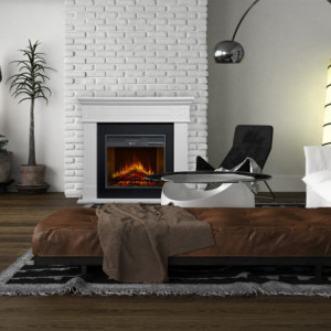 Zoom Camino elettrico caminetto da terra CAMBRIDGE in legno Bianco 110x25x95h