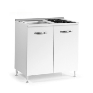Zoom Cucinino 80 cm 2 ante bianco larice lavello e piano cottura a gas 80x60x85H