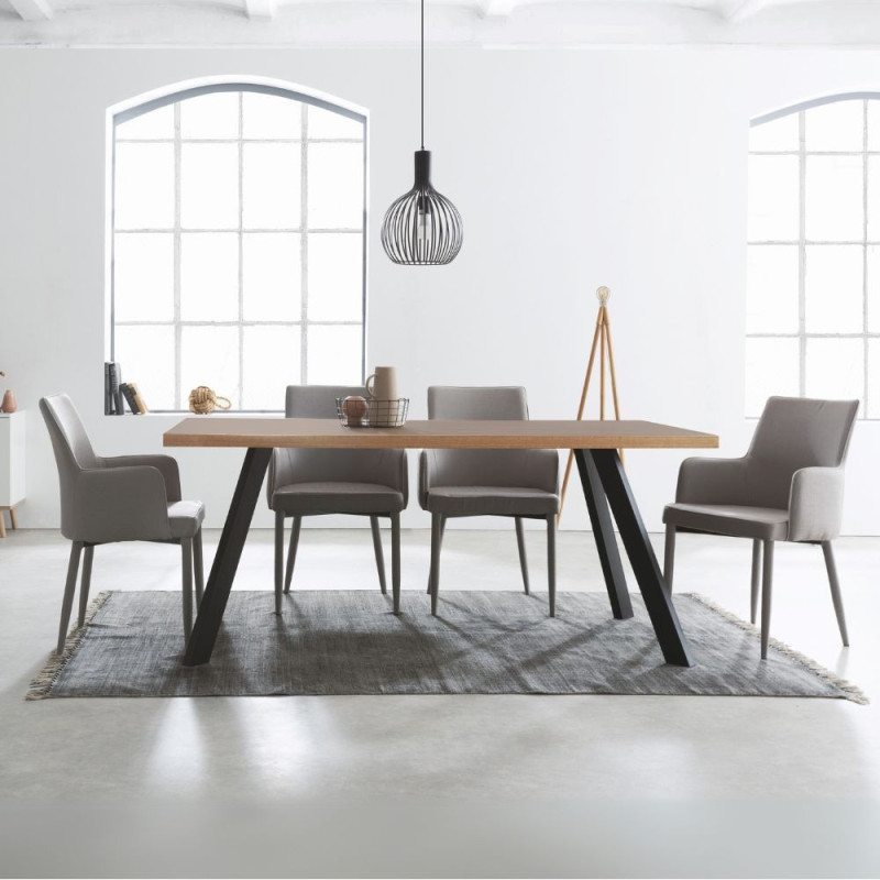Tavolo fisso Marburg 160x80 cacao bordo legno acciaio antracite