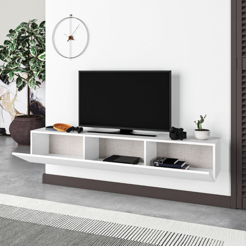 Mobile porta TV sospeso Francy 180 cm bianco con anta ribalta