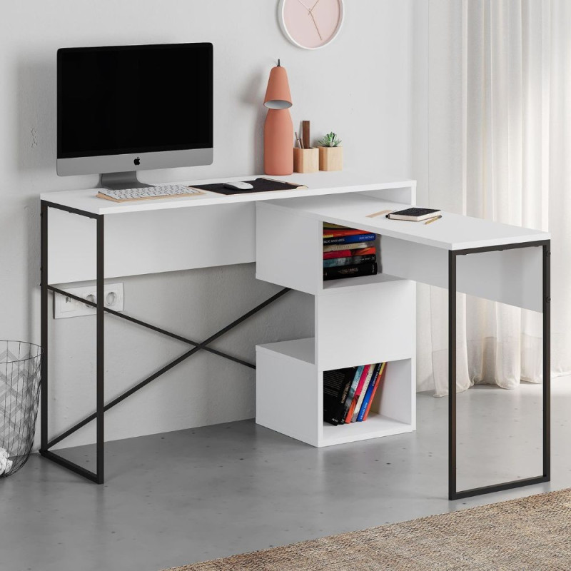 Scrivania espandibile Badau bianca gambe nere 110x37,2x77 cm