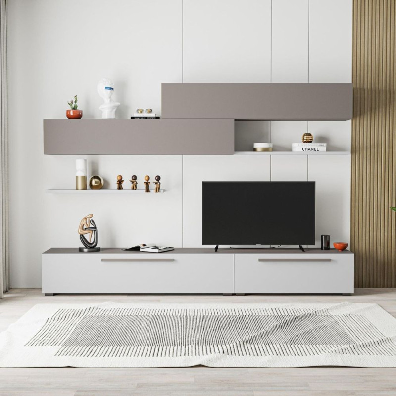 Parete attrezzata Kombat 260 bianco e light mocha moderna