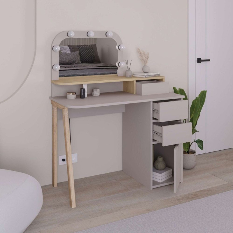 Toeletta Avien con specchio LED light mocha e rovere