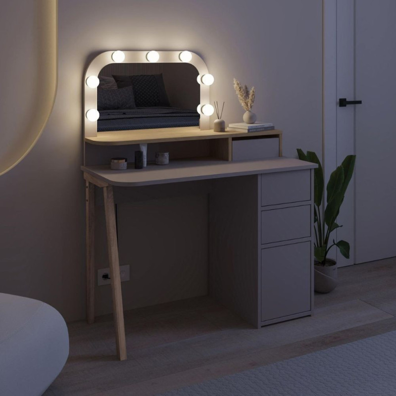 Toeletta Avien con specchio LED light mocha e rovere