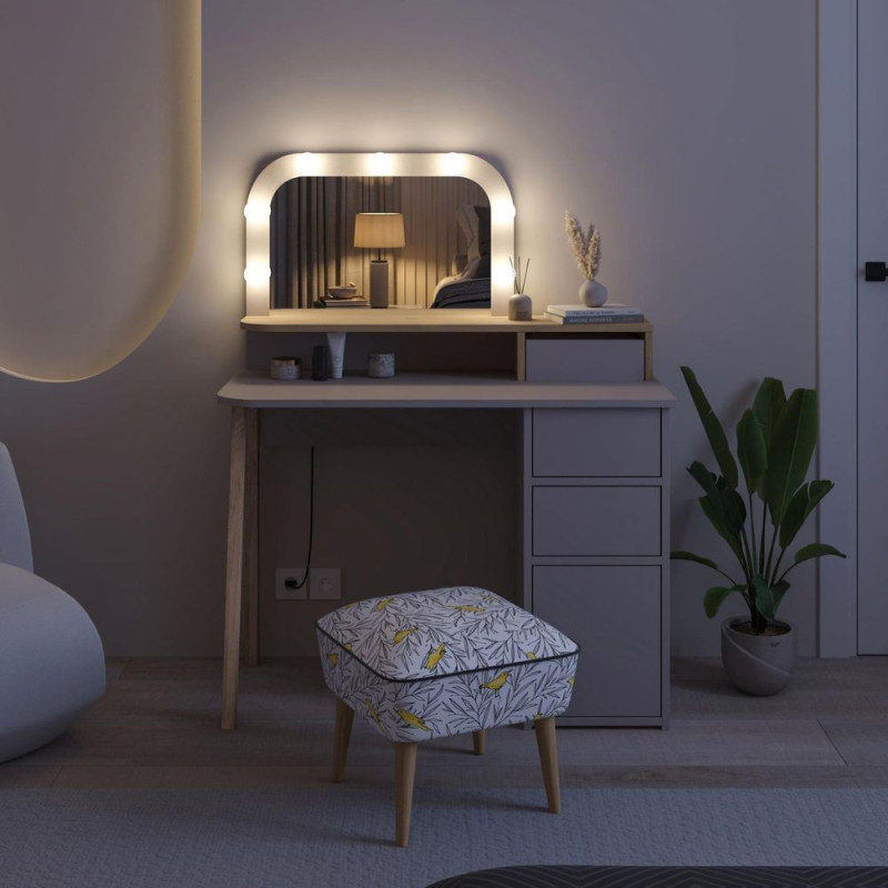 Toeletta Avien con specchio LED light mocha e rovere