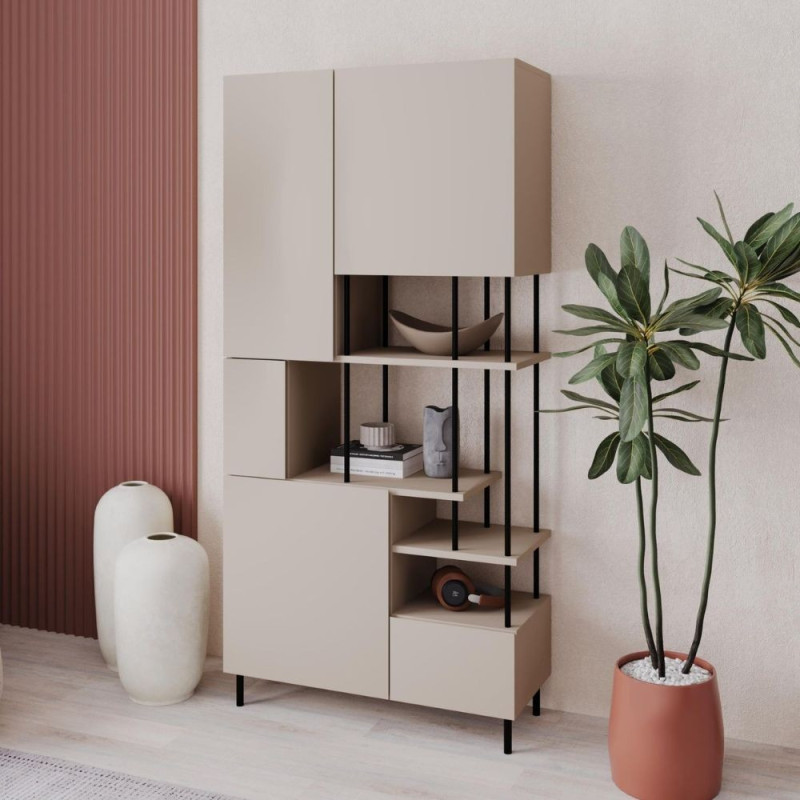 Libreria Key 5 ante e ripiani a vista colore cashmere moderna