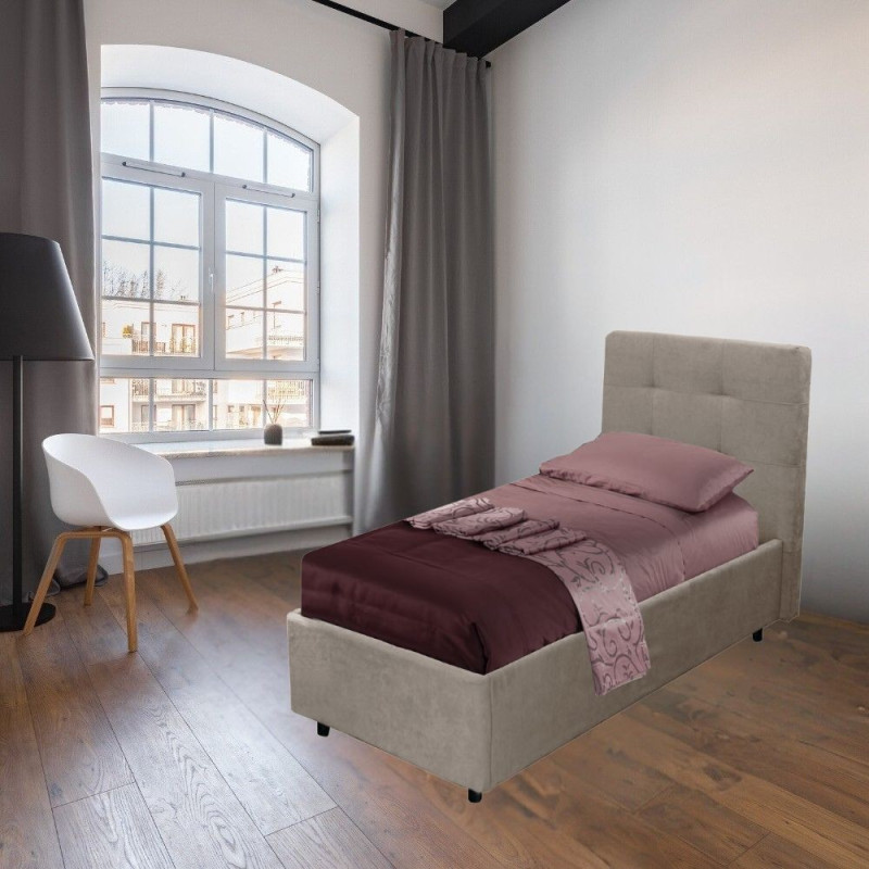 Letto singolo Ascoli contenitore tessuto tortora