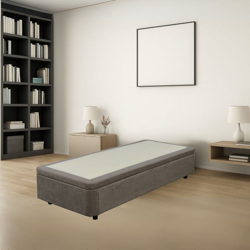 Letto singolo sommier 80x190 contenitore tessuto taupe