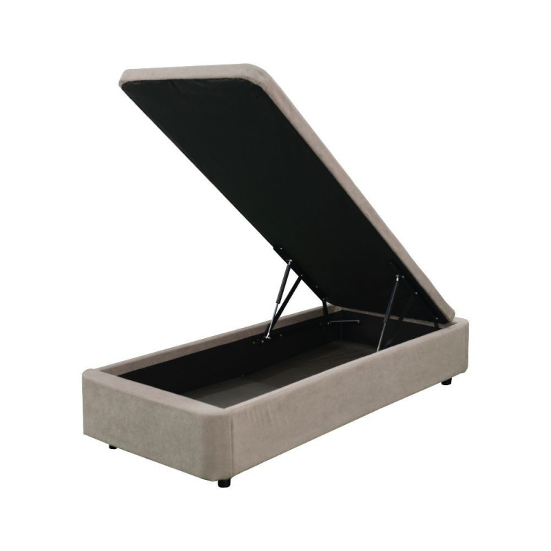 Letto singolo sommier 80x190 contenitore tessuto taupe
