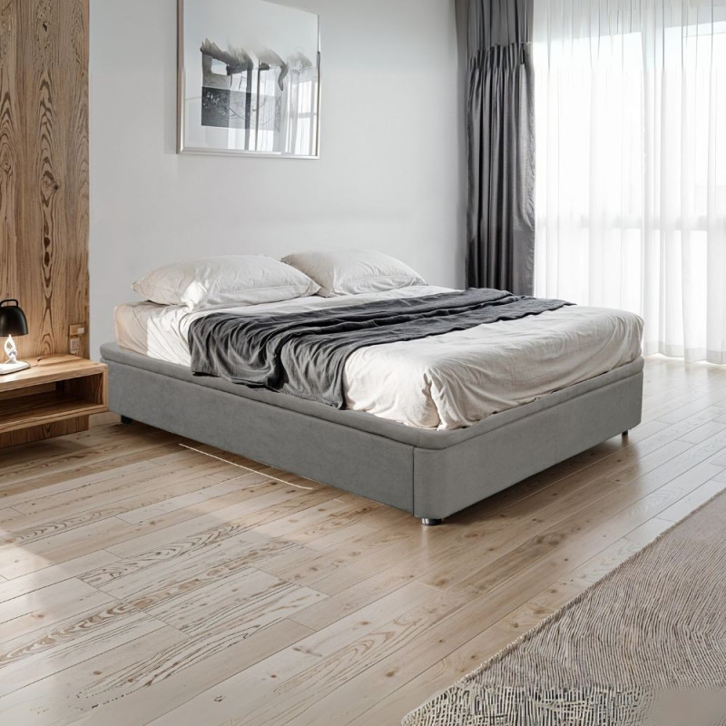 Letto matrimoniale sommier 160x190 contenitore grigio chiaro