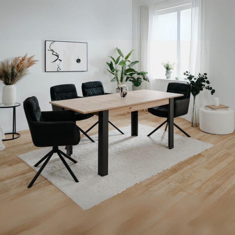 Tavolo allungabile Tolosa rovere e gambe nere 150x75x80 cm