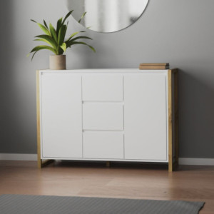 Credenza New Denver2 3 Cassetti 2 Ante Bianco e Rovere Moderna
