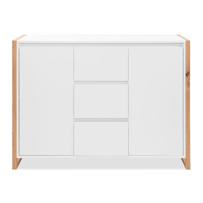 Credenza New Denver2 3 Cassetti 2 Ante Bianco e Rovere Moderna