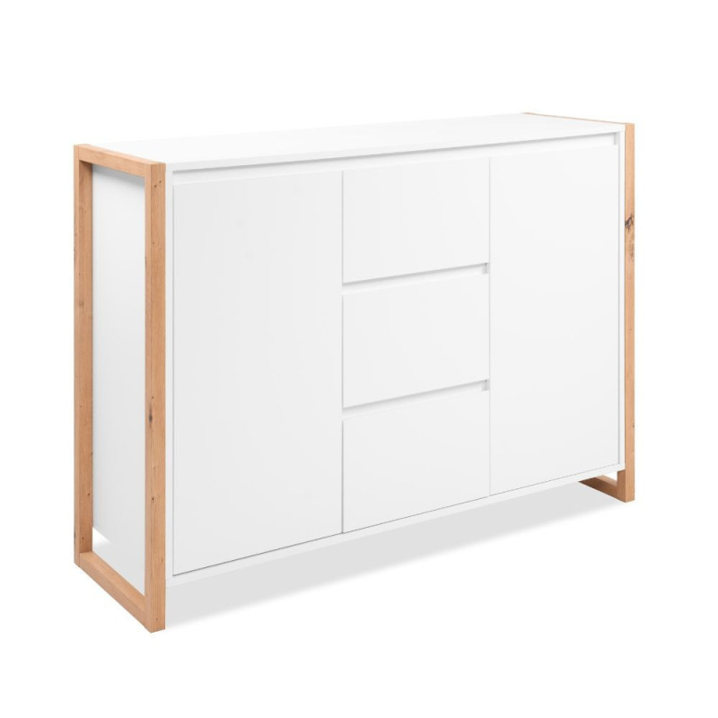 Credenza New Denver2 3 Cassetti 2 Ante Bianco e Rovere Moderna