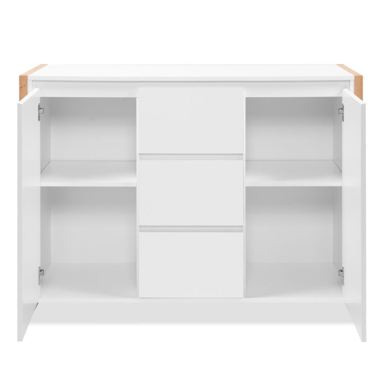 Credenza New Denver2 3 Cassetti 2 Ante Bianco e Rovere Moderna