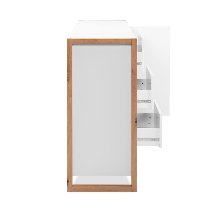 Credenza New Denver2 3 Cassetti 2 Ante Bianco e Rovere Moderna