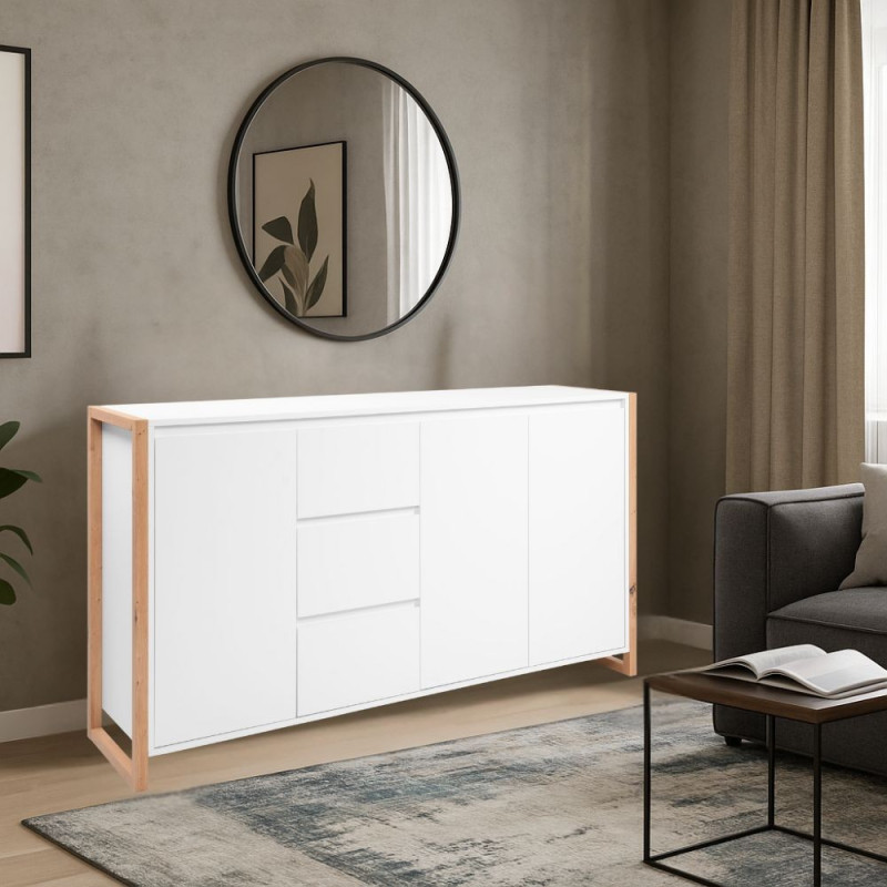 Credenza New Denver3 3 Cassetti 3 Ante Bianco e Rovere Moderna