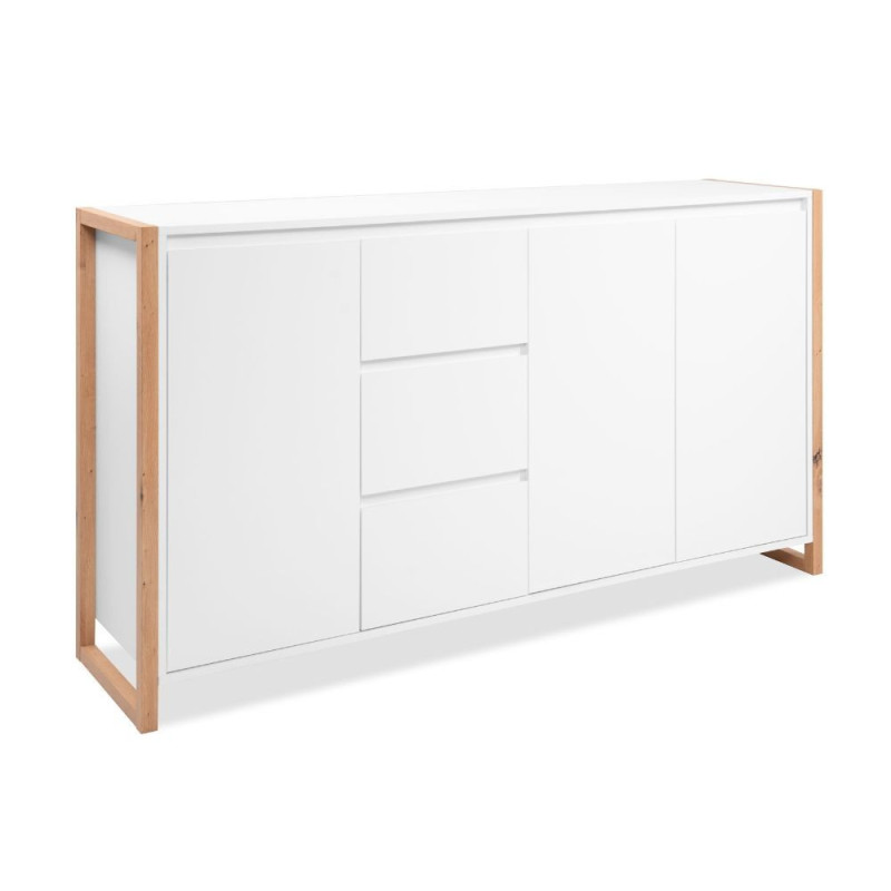 Credenza New Denver3 3 Cassetti 3 Ante Bianco e Rovere Moderna