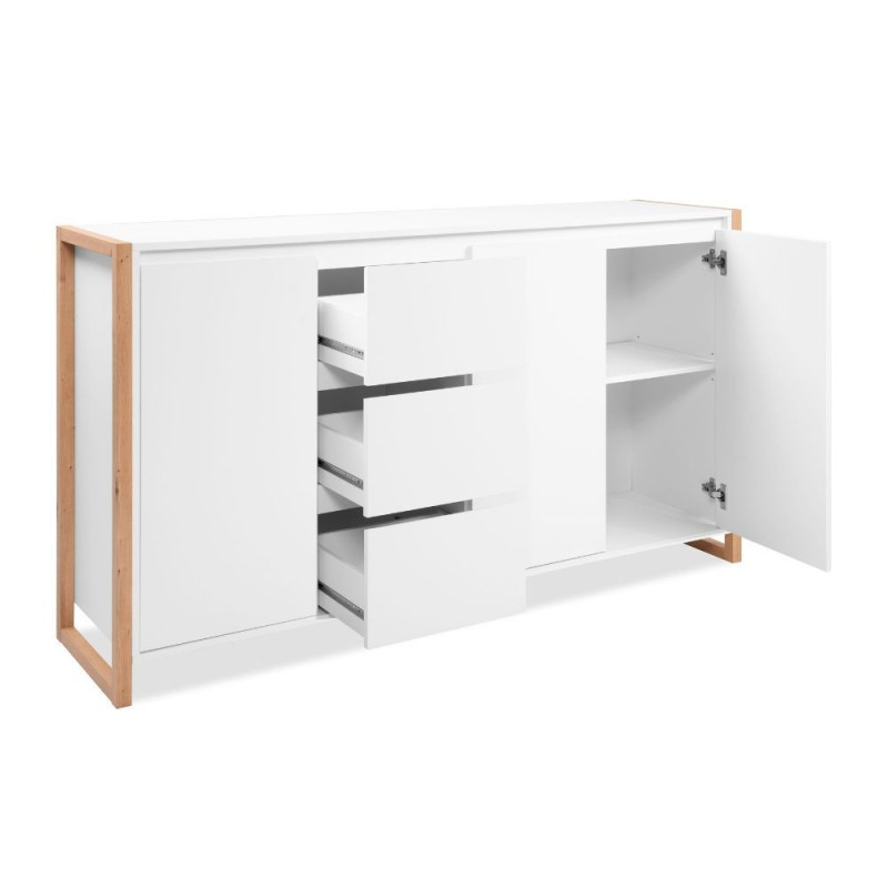 Credenza New Denver3 3 Cassetti 3 Ante Bianco e Rovere Moderna