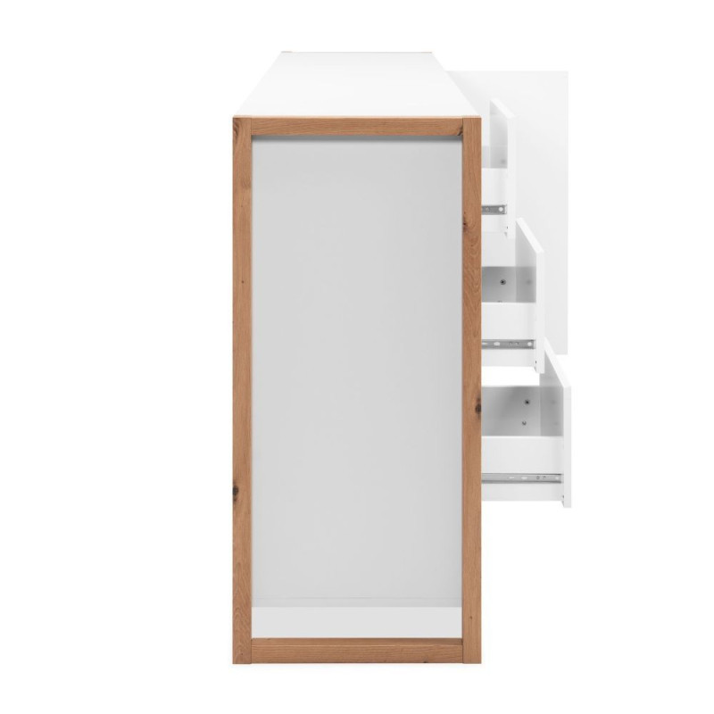 Credenza New Denver3 3 Cassetti 3 Ante Bianco e Rovere Moderna