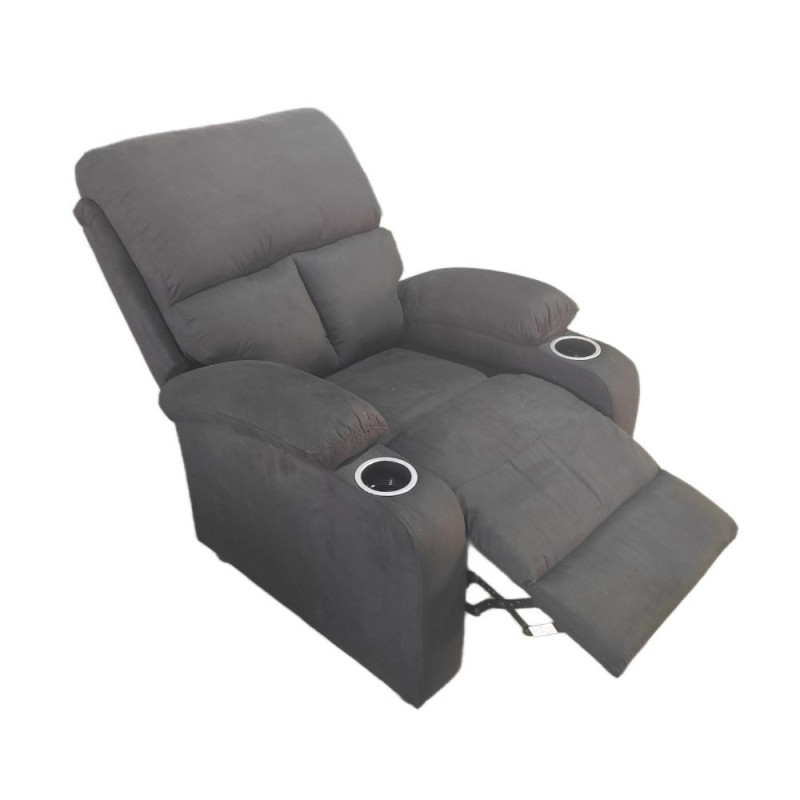 Poltrona recliner Ninetta manuale microfibra nera portabicchieri