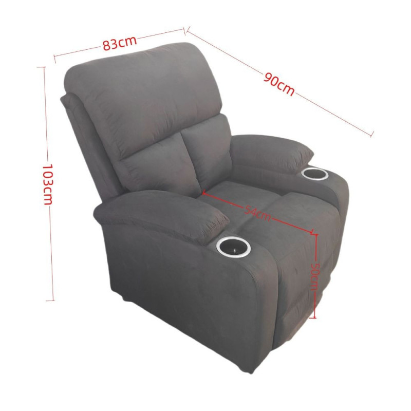 Poltrona recliner Ninetta manuale microfibra nera portabicchieri