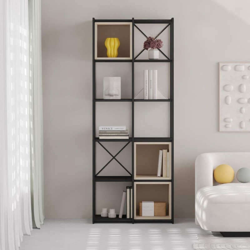 Libreria Vale Midi metallo nero e cubotti cashmere moderna
