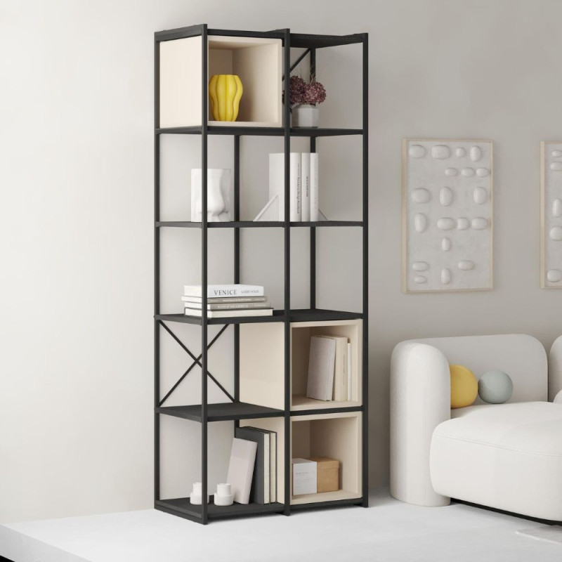 Libreria Vale Midi metallo nero e cubotti cashmere moderna