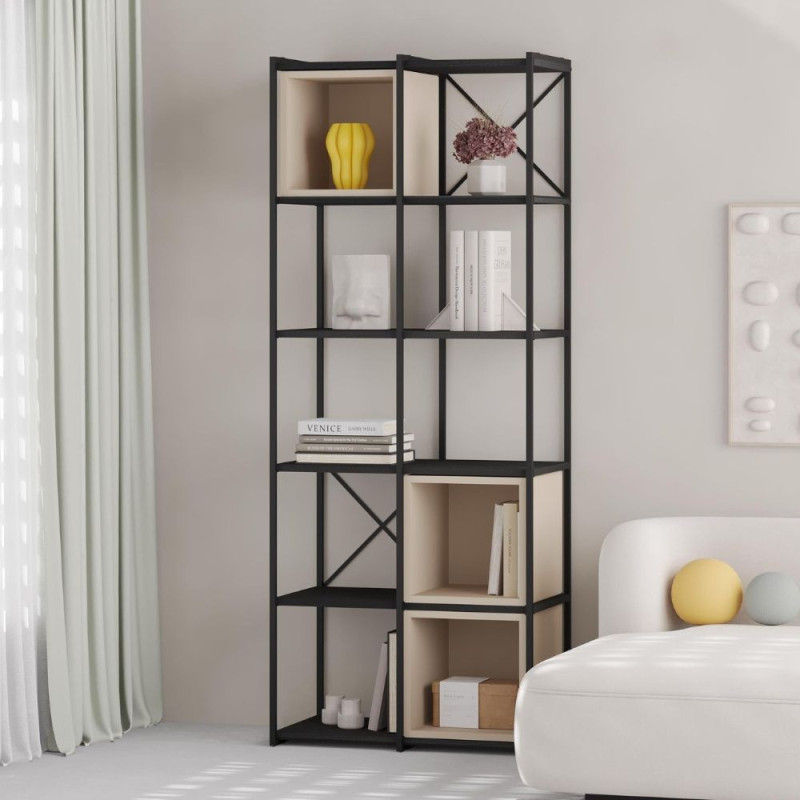 Libreria Vale Midi metallo nero e cubotti cashmere moderna