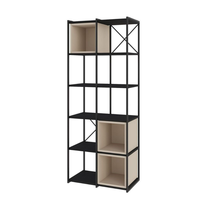 Libreria Vale Midi metallo nero e cubotti cashmere moderna