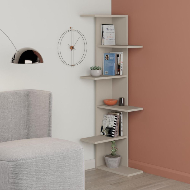 Libreria angolare Saso 5 ripiani cashmere salvaspazio moderna