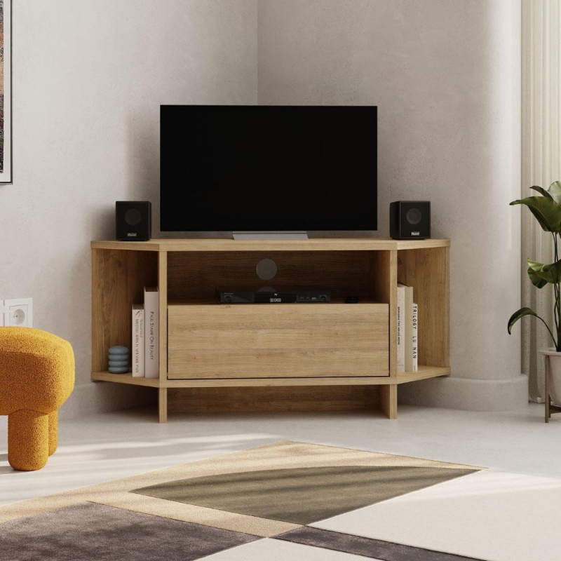 Porta TV angolare Viva rovere con nicchie a giorno moderno