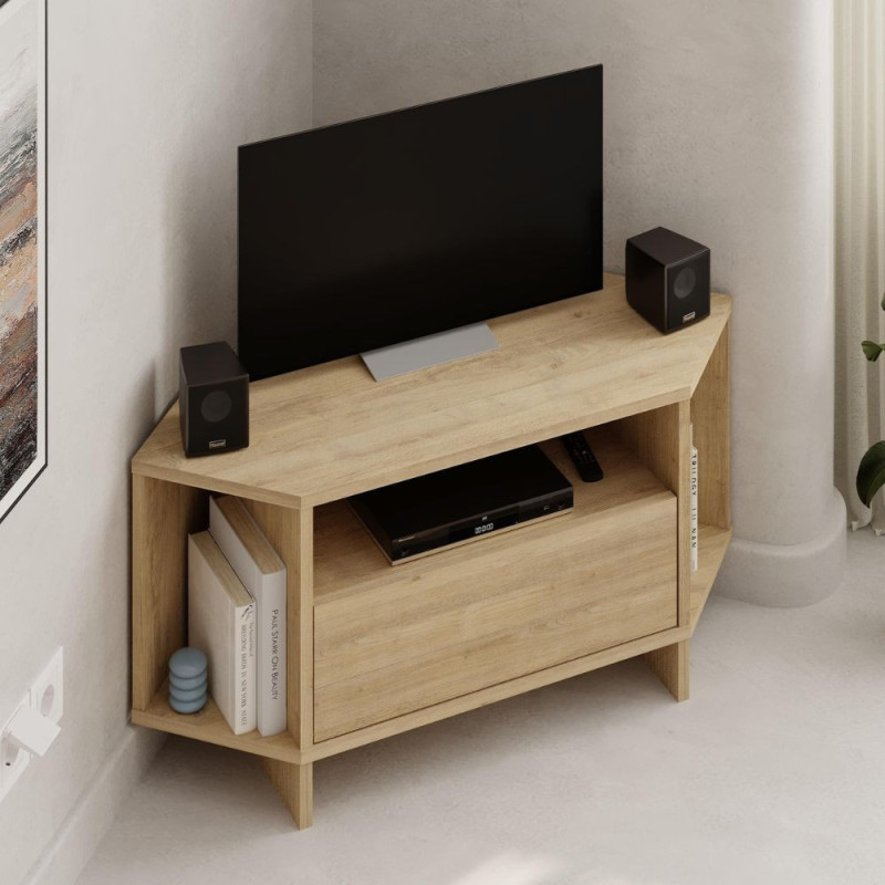 Porta TV angolare Viva rovere con nicchie a giorno moderno