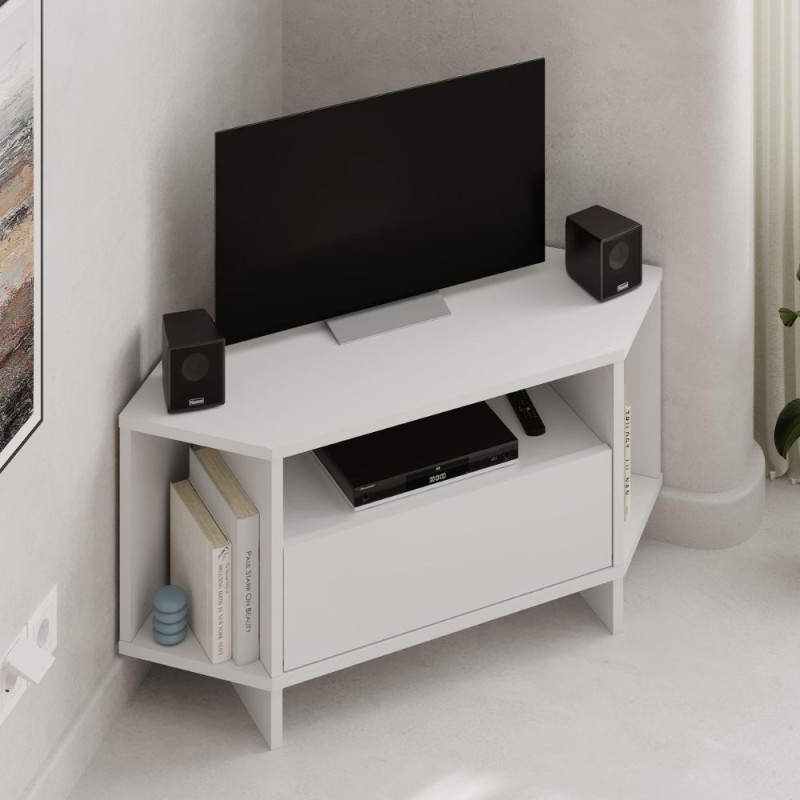Porta TV angolare Viva bianco con nicchie a giorno moderno
