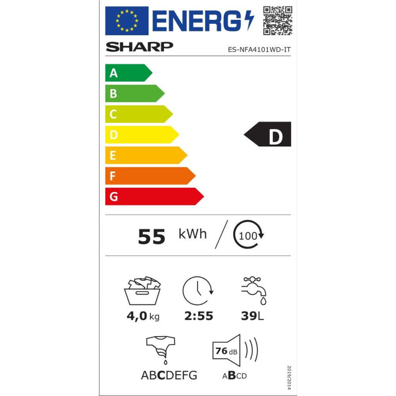 Lavatrice Sharp ESNFA4101WD Slim 4 kg 1000 giri Classe D