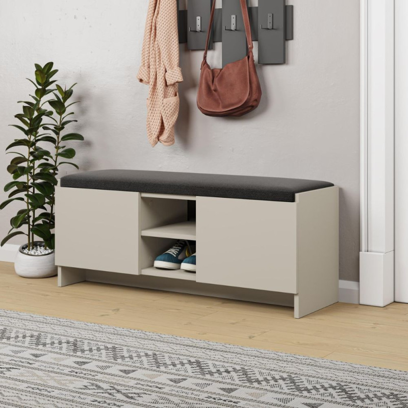 Panca scarpiera Zulla cashmere con cuscino e 2 ante