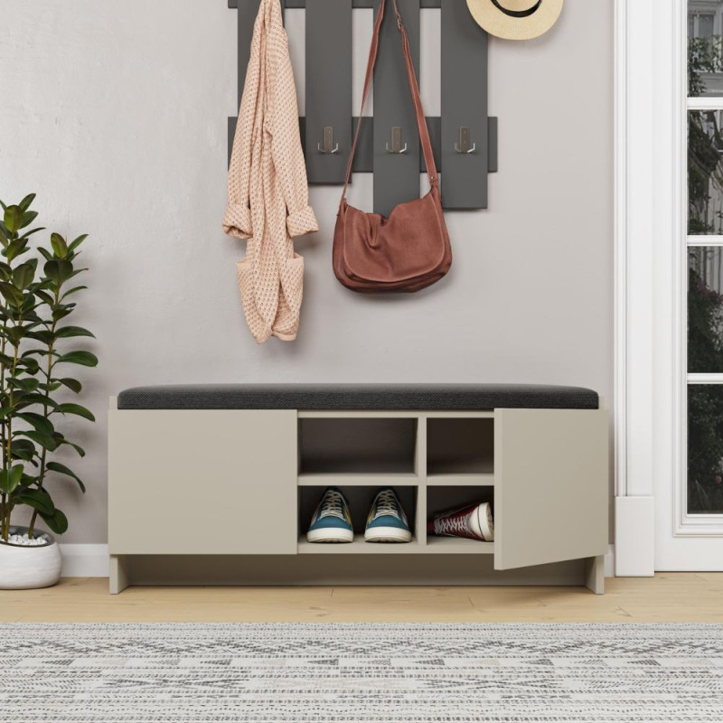 Panca scarpiera Zulla cashmere con cuscino e 2 ante