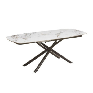 Zoom Tavolo girevole automatico allungabile Astrid con piano in ceramica effetto marmo bianco M346 con gambe colore nero
