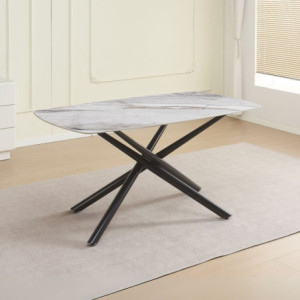 Tavolo fisso Linus ceramica marmo grigio gambe metallo nere
