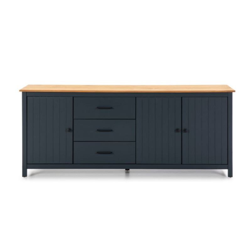 Credenza Miranda 3 ante 3 cassetti legno massiccio blu top pino