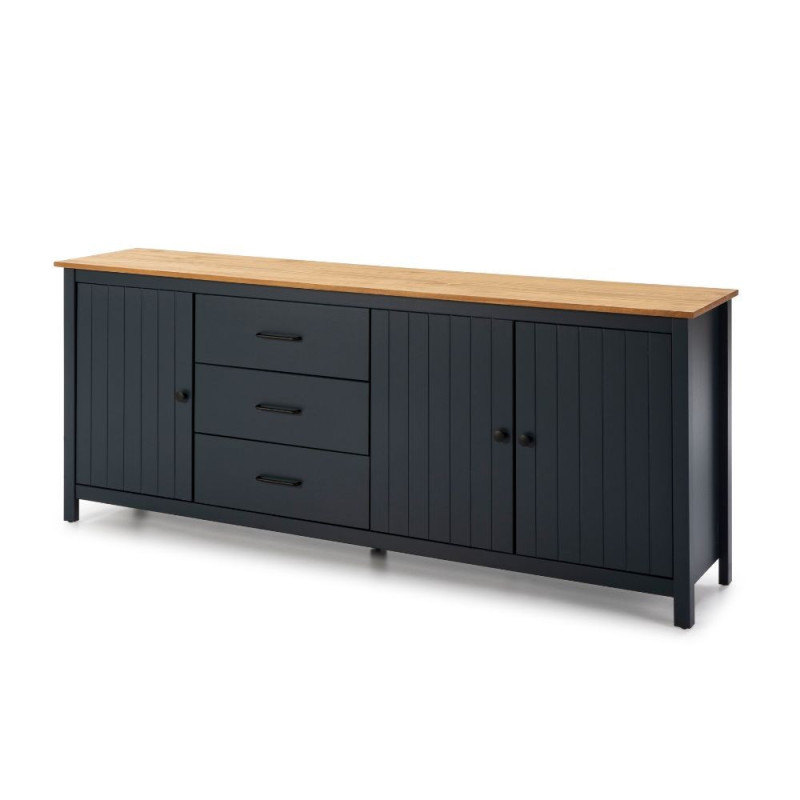 Credenza Miranda 3 ante 3 cassetti legno massiccio blu top pino