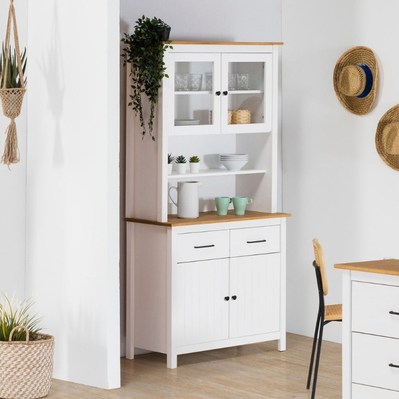 Credenza Miranda vetrina 4 ante 2 cassetti legno bianco rovere