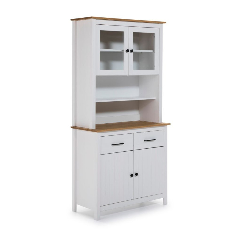 Credenza Miranda vetrina 4 ante 2 cassetti legno bianco rovere