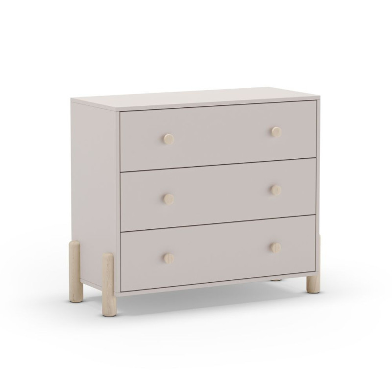 Cassettiera Enola 3 cassetti legno massiccio beige gambe pino