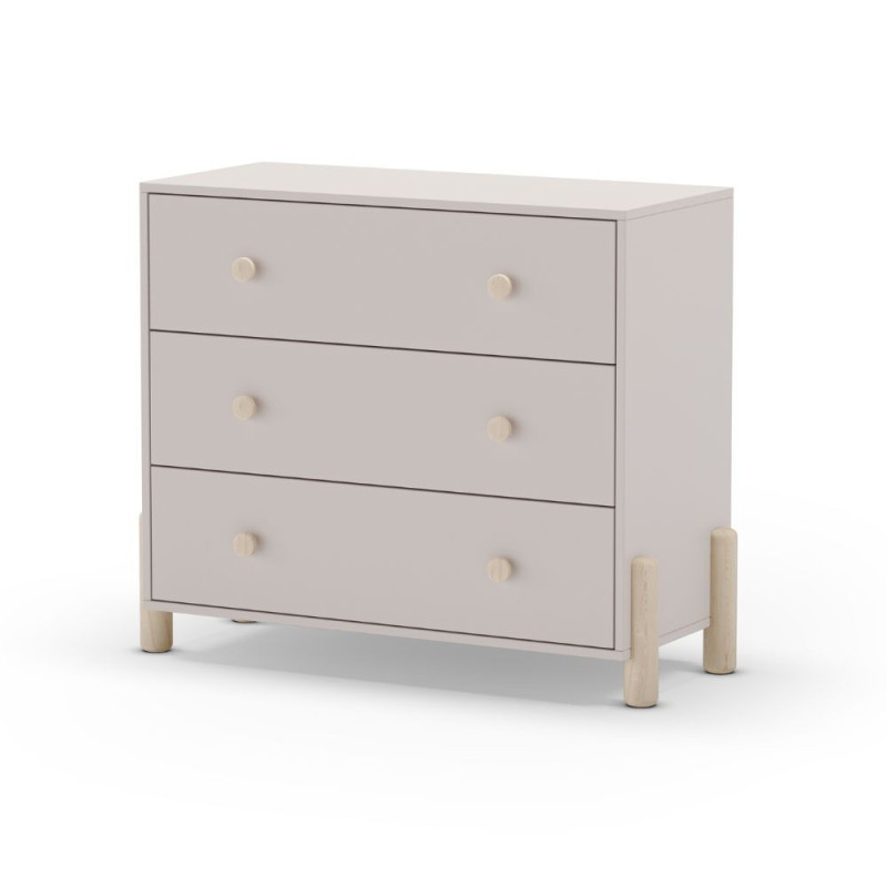 Cassettiera Enola 3 cassetti legno massiccio beige gambe pino