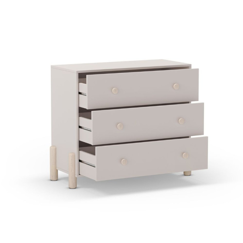 Cassettiera Enola 3 cassetti legno massiccio beige gambe pino