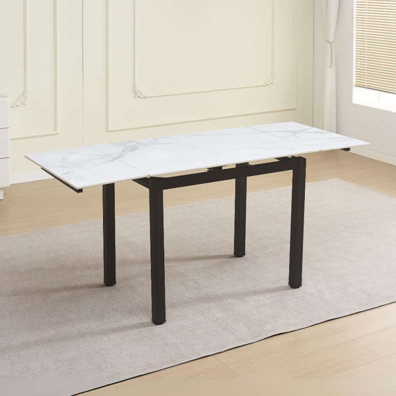 Tavolo allungabile Kyoto ceramica effetto marmo bianco metallo nero