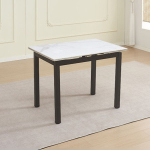 Zoom Tavolo allungabile Kyoto con piano in ceramica effetto marmo bianco e struttura in metallo nero