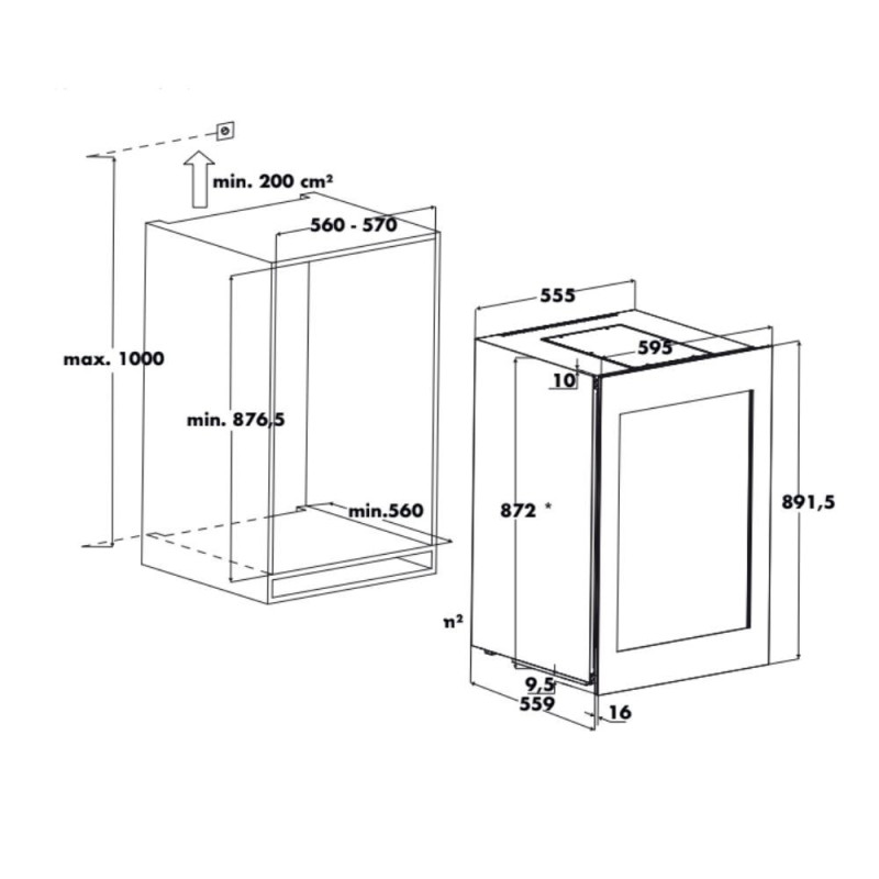 Cantinetta incasso ventilato DW412THK 41 bottiglie nera classe F